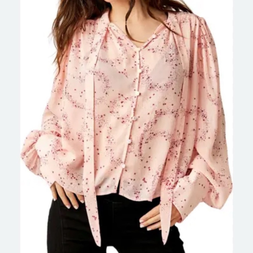 NWT free people pink bow stars align blouse